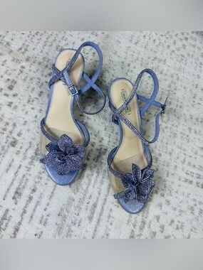 Alex Marie Blue Floral Embellished Strappy Sandals